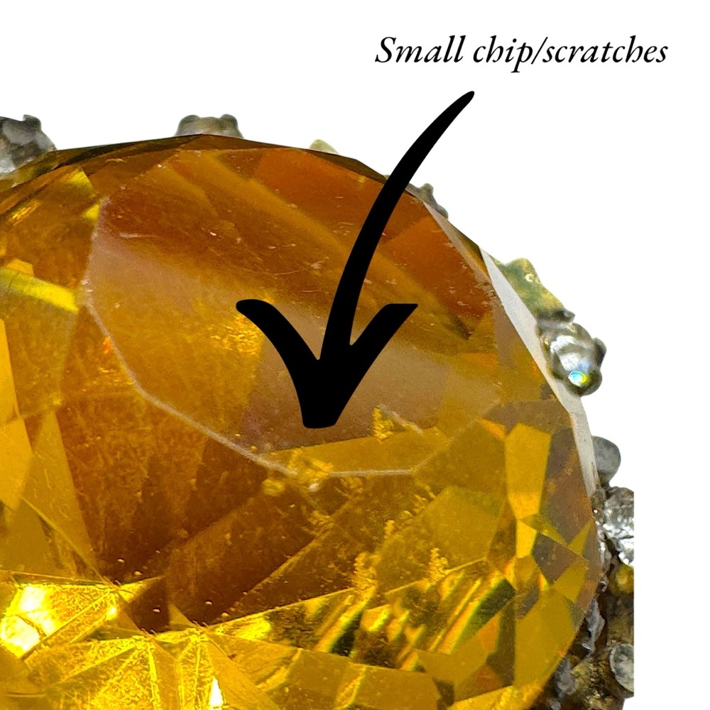Antique Uranium Citrine Glass & Paste Rhinestone Brooch - Picture 13 of 14